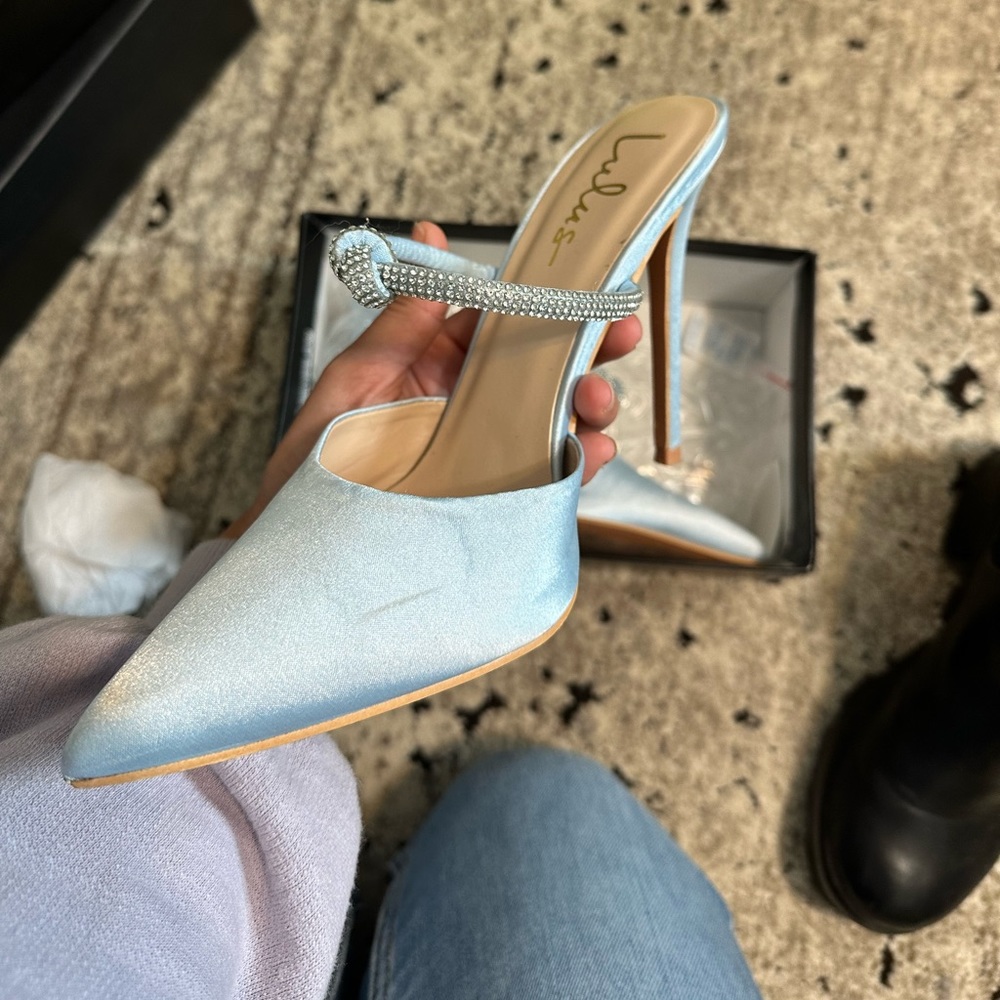 Blue Satin Rhinestone Pumps - Picture 6 of 7